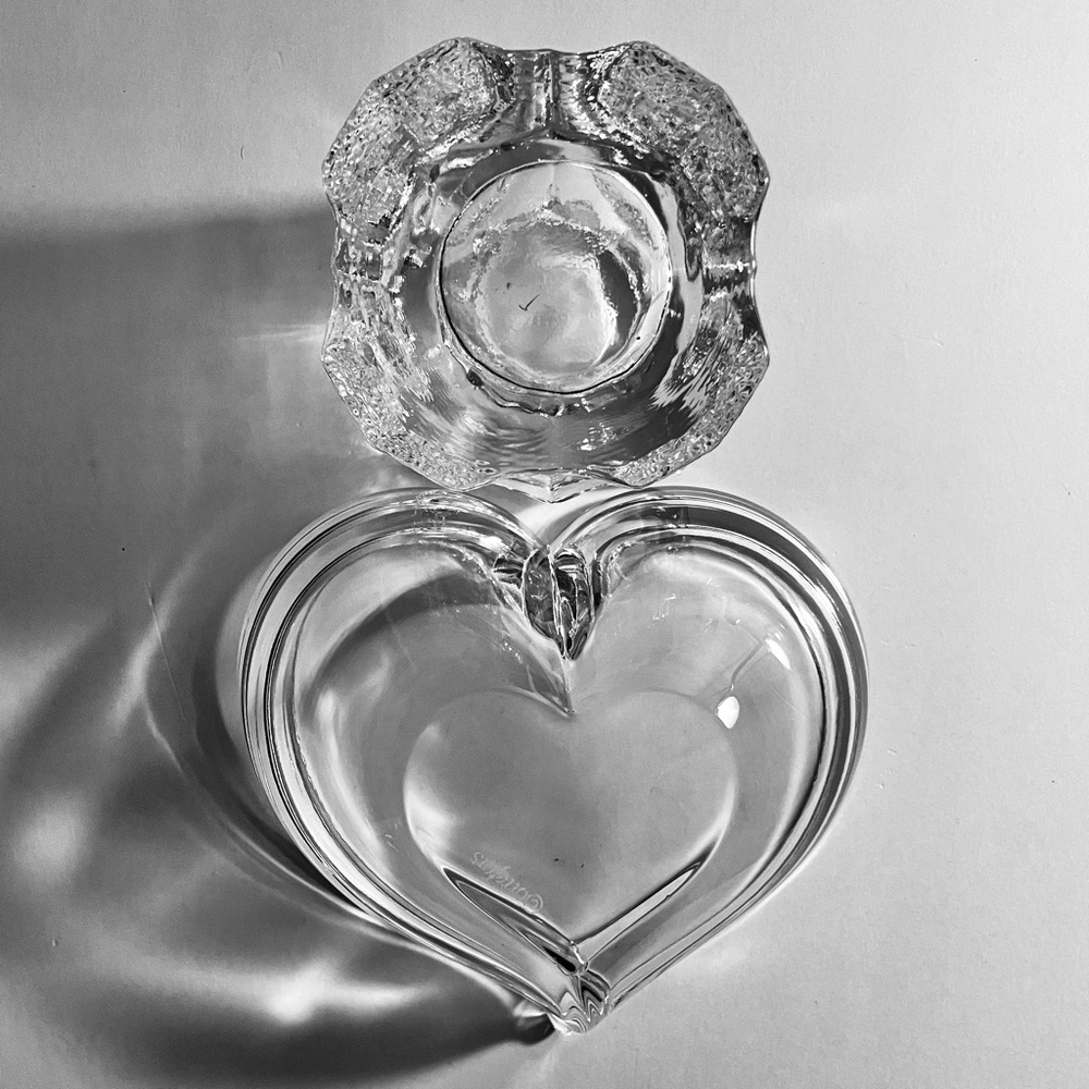 2 ORREFORS CRYSTAL Candle Holders / 5 INCH HEART & Capella Votive / SWEDEN, Rare